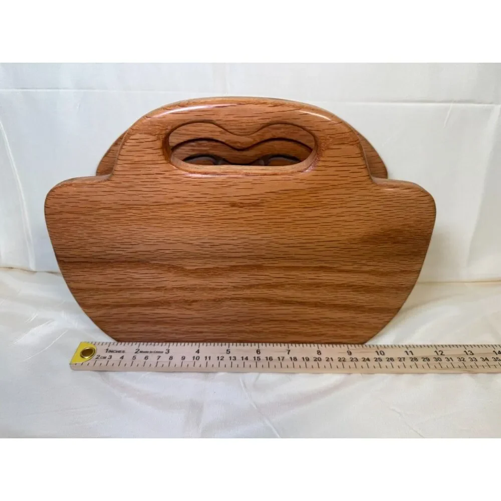 Vintage Oak Wood Hand Carved Love Birds Heart Napkin Letter Mail Holder Country